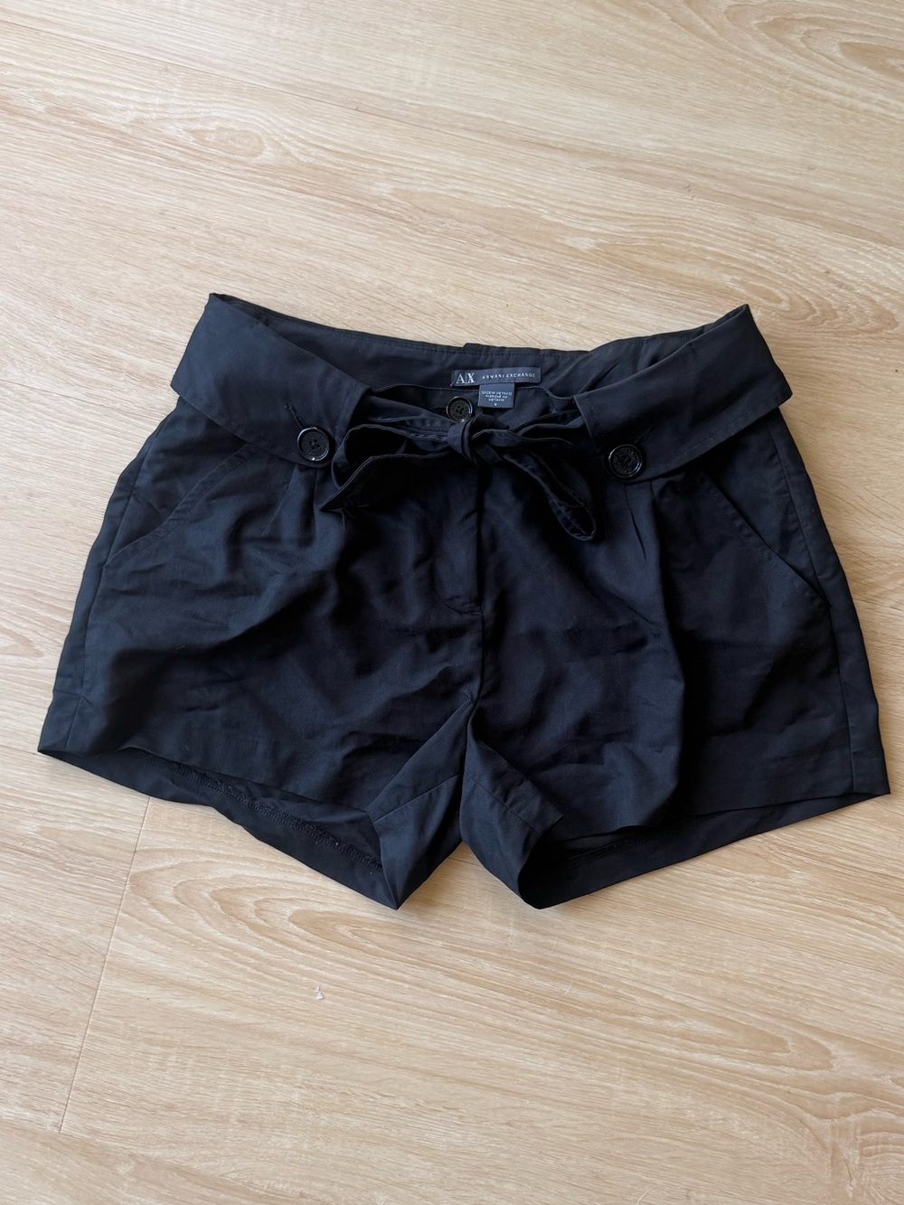 Armani Exchange Black Mid-Waist Tie-Front Shorts